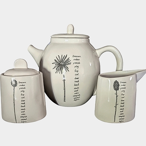 NEW ✴️Rare✴️Rae Dunn Stemline Tea Pot, Cream and Sugar Set - Picture 1 of 12